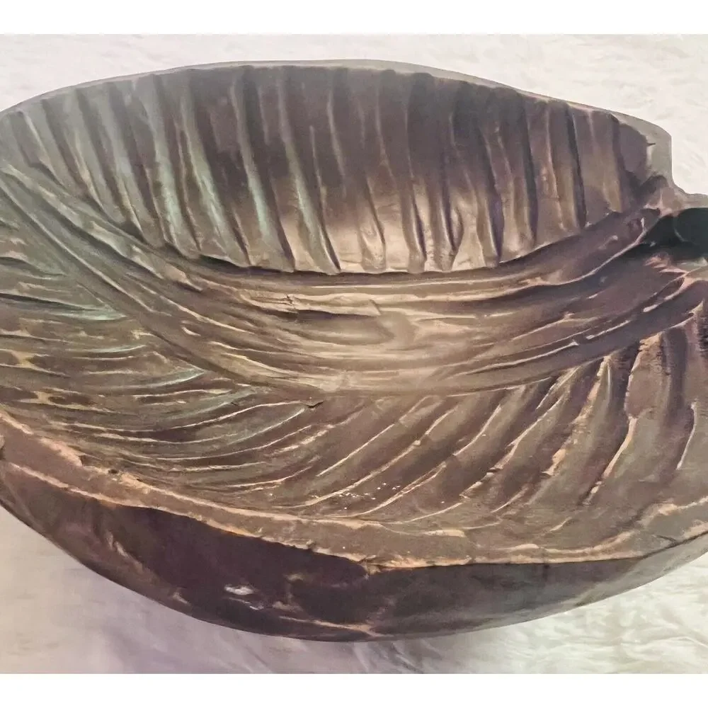 Set 2 Mango Wood Bowls Leaf Hand Carved Decor‎ Vintage Boho Tropical Indonesia